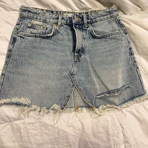 Denim jean skirt - ripped and raw hem